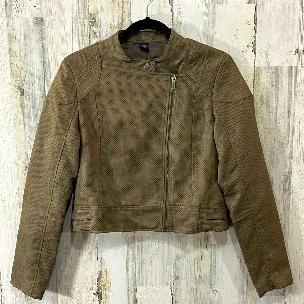 Hering Moto Jacket Detailed Pattern Suede Zipper Size Small